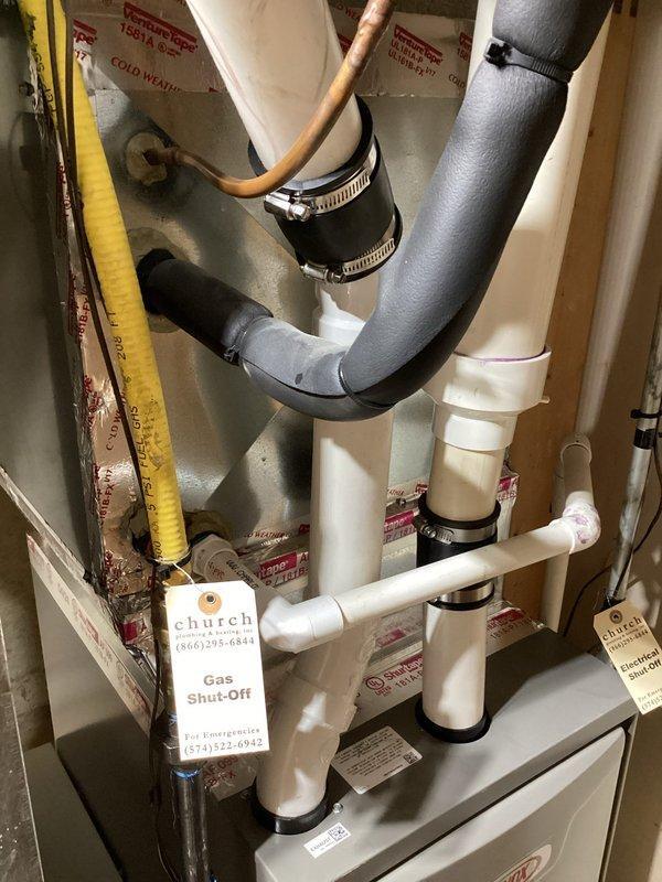 Granger, IN - Completed scheduled air conditioning maintenance inspection per HVAC membership agreement. Performed comprehensive system evaluation, documented equipment installation including gas shut-off locations and utility connections, and verified proper operation of all components with photographic documentation for service records.