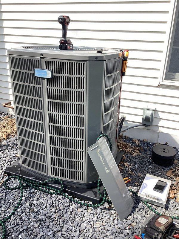 Completed planned air conditioning maintenance per membership agreement. Performed comprehensive system inspection of outdoor condenser unit, removed access panels to check electrical connections and capacitor condition, verified proper wire terminations and component functionality. Cleaned unit exterior, replaced air filters as included in maintenance plan, and reassembled all panels. System operating within normal parameters upon completion of preventive maintenance service.