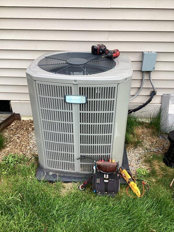 Completed scheduled air conditioning maintenance per membership agreement. Performed comprehensive system inspection of outdoor condensing unit, including electrical component testing with multimeter to verify proper capacitor function and contactor operation. All electrical connections were inspected, voltage readings confirmed within manufacturer specifications, and refrigerant pressures checked to ensure optimal system performance. Unit operational and ready for cooling season.