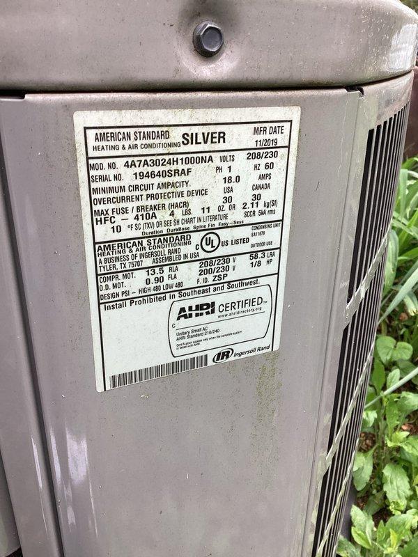 Completed monthly Gold Level planned maintenance on single-system residential HVAC unit. Performed comprehensive inspection of American Standard Silver series air conditioning system (Model 4A7A3024H1000NA, manufactured November 2019) including visual assessment of outdoor condenser unit, verification of proper operation, and replacement of SPACEGARD-210 air filter. All equipment found operating within normal parameters with no deficiencies noted at time of service.