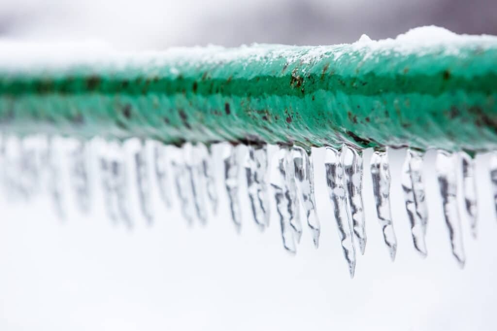 Frozen icy pipe