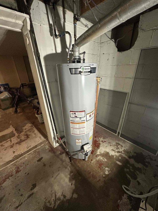 Elkhart, IN - Successfully completed replacement of an aging 40-gallon gas water heater with a new Smith model. Performed full installation including proper venting, connection of copper supply lines, and setup of all necessary plumbing connections. Unit was tested and confirmed to be functioning correctly with no leaks.