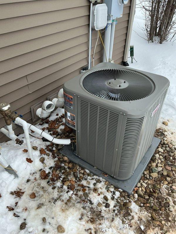 Successfully completed installation of a full Lennox HVAC system including an El297UH070XV36BK furnace, M17KC2-036 condensing unit, CK40CT-30/36B cased coil, T6 pro thermostat, and 1610 media air cleaner. Outdoor unit was properly mounted on a 32x32x3 condenser pad with appropriate clearances and connections. Performed comprehensive system startup with temperature verification (54.5°F at supply) and completed all required documentation.