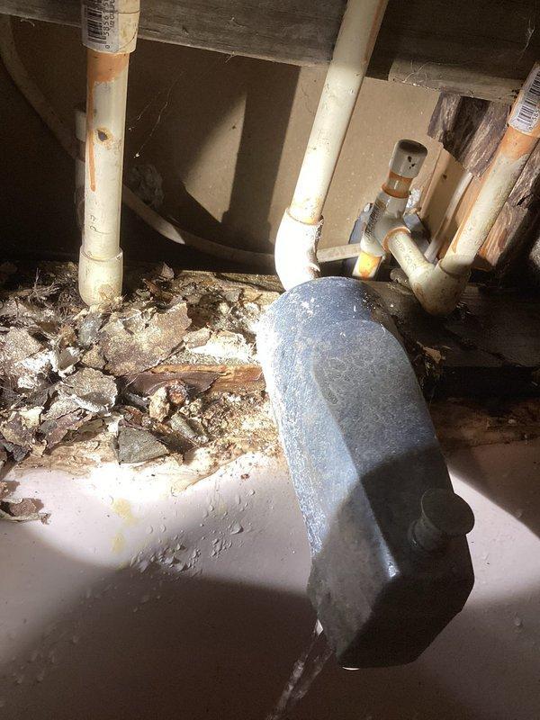 Niles, MI - Responded to emergency call for active pipe leak. Upon arrival through side entrance, observed significant corrosion on residential plumbing system with water supply already shut off. Removed accumulated debris and concrete fragments from affected area, and inspected PVC piping system for failure points. Replaced damaged section of pipe with appropriate fittings to restore system integrity. Tested repairs under pressure to confirm resolution of leak.