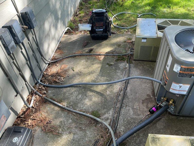 Mishawaka, IN - Relocated and secured high voltage electrical line running between outdoor disconnect box and A/C condenser unit to ground level, eliminating tripping hazard while maintaining proper electrical code compliance and system functionality. Verified all connections and tested unit operation upon completion.