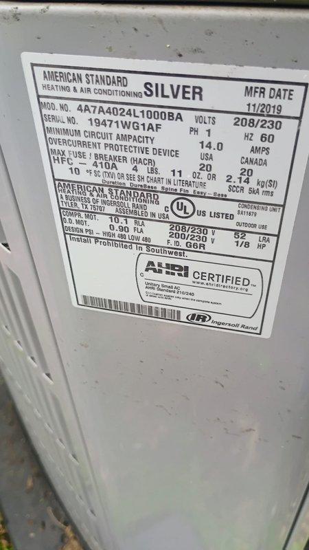 Responded to no-cool call on American Standard unit (Model 4A7A40241, manufactured 11/2019). Upon arrival, found indoor temperature at 70°F with thermostat set to 65°F, fan running but inadequate cooling. Inspected outdoor condensing unit and discovered severely damaged low-voltage control wiring with exposed and frayed copper conductors on purple wire, compromising compressor circuit operation. Damaged wire insulation appeared to be result of environmental exposure or possible animal activity. Repaired compromised control wiring, restored proper electrical connections, and verified system operation with compressor engaging properly and airflow restored through vents.