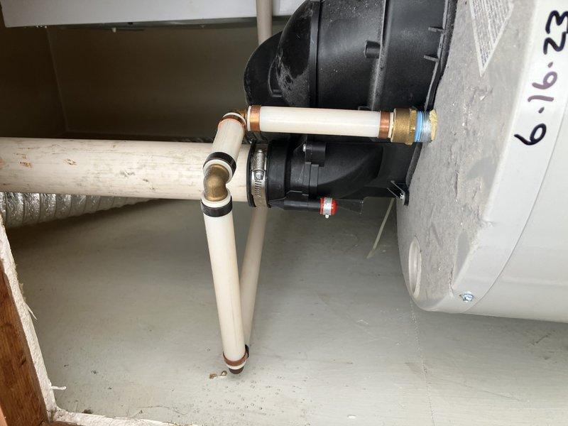 Union, MI - Responded to service call for disconnected PCV pipe at top of water heater. Inspected system and reattached PCV pipe to proper connection point, ensuring secure fit with appropriate seals. Verified proper operation of water heater and confirmed no water leakage from repaired connection.